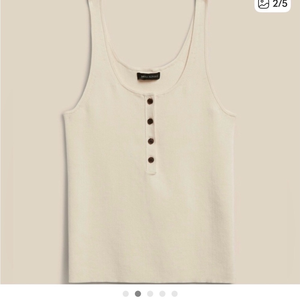 Banana Republic Cream Ribbed Button-Front Henley Tank Top